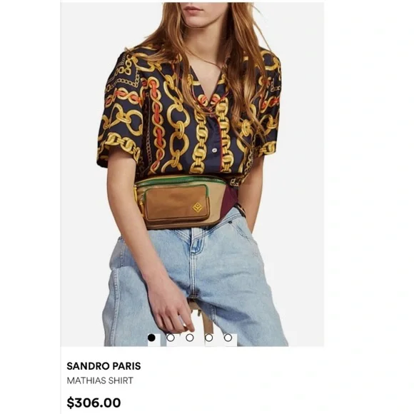 Sandro Paris New Mathias Silk Chain Print Button Down Blouse Medium Designer - Picture 3 of 16